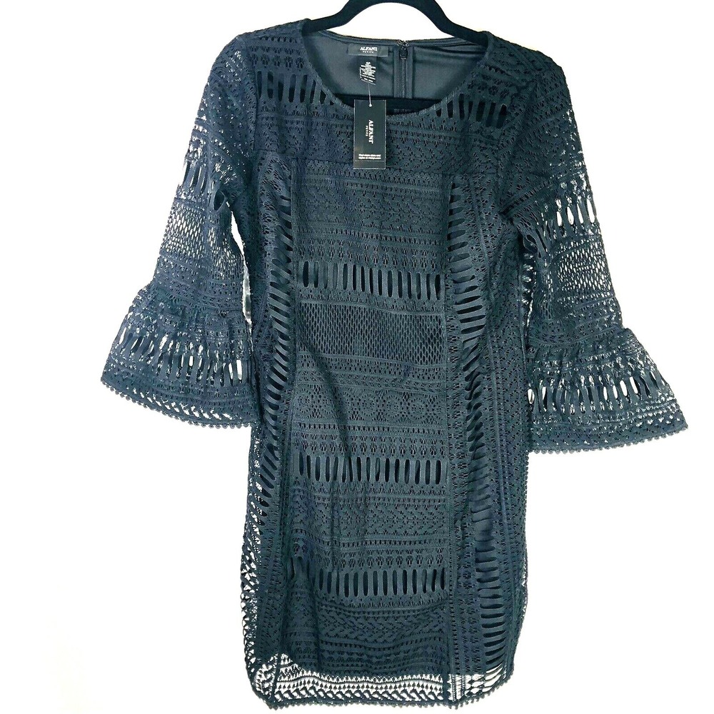 Alfani Women's Shift Dress Petite Crochet Bell Sleeve 4P